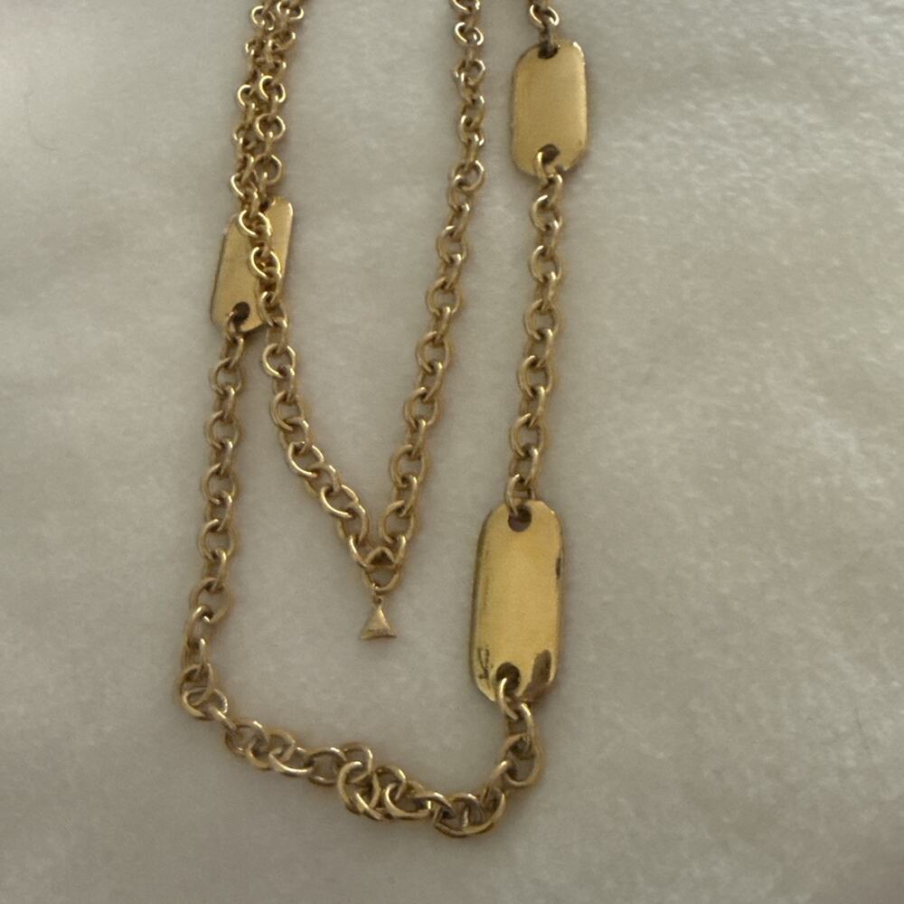 Vintage LCI Liz Claiborne Gold Tone Station Chain Necklace Dog Tags Chunky